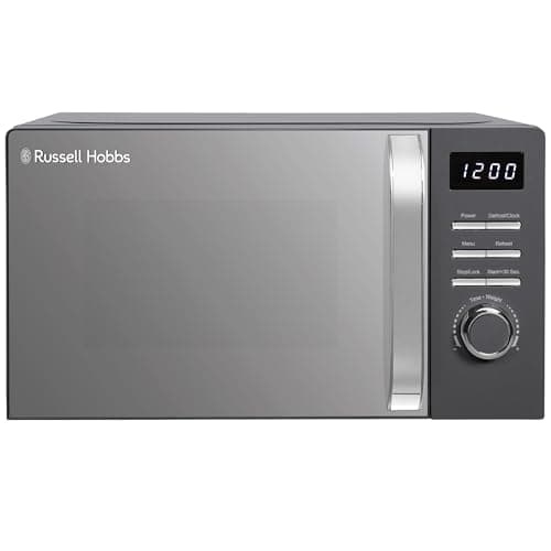Image of Russell Hobbs Digital Microwave 20L 800W in Grey with 5 Power Levels, Pull Handle Door & Button Control, Clock & Timer, Automatic Defrost, Easy Clean, 8 Auto Cook Menus RHMD818G