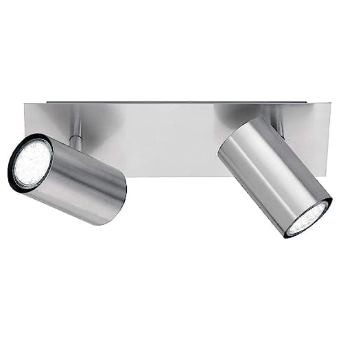 Image of Britalia Matt Nickel Modern 2 Lamp Square Plate Bar Cylindrical Heads Spot Light | 2 x GU10 Lamps (Not Included) | Adjustable Necks