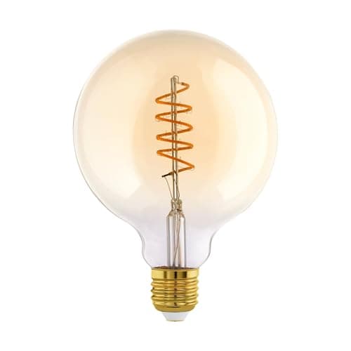 Image of EGLO Dimmable E27 LED globe, amber vintage spiral filament light bulb, Edison lamp for retro lighting, 4 watt (equivalent to 25 watt), 245 lumen, warm white glow, 2000k, G125, Ø 5"