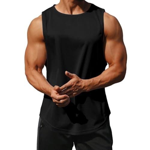 Image of Litthing Men's Gym Tank Tops Workout Sleeveless Bodybuilding Vest Quick-Drying Workout T-Shirt Summer Fitness Athletic Muscle Tank Shirts Black