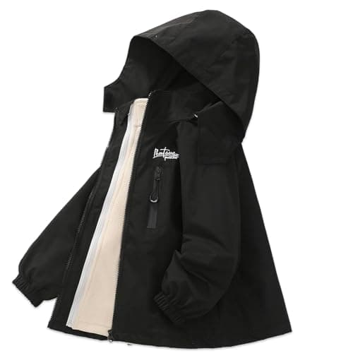 Image of Exemaba Kids 3 in 1 Waterproof Jacket, Boys Girls Winter Rain Coats with Detachable Fleece Lining & Hood for Walking, Hiking, Travelling(Black, 160/11-12 Years)