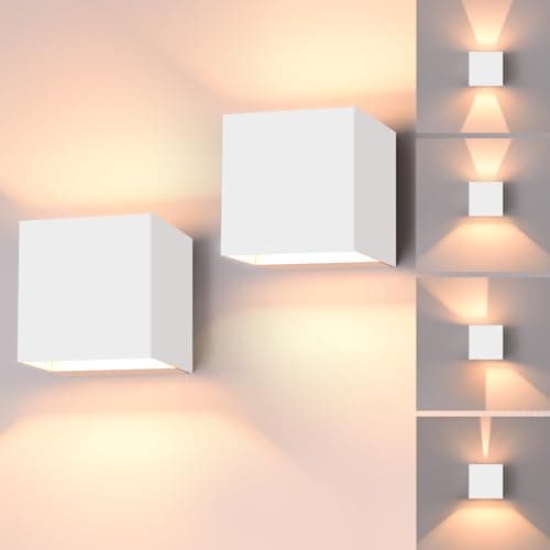 Image of FUDESY LED Wall Lights 2 Pack, 12W Up Down Wall Lamp Sconce Lighting Indoor, IP65 Waterproof White Modern Square Outdoor Wall Lights for Living Room Bedroom Hallway Patio Stairs, 3000K Warm White