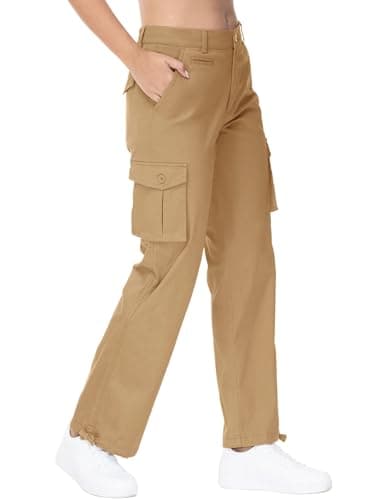 Image of YSENTO Womens Walking Cargo Trousers Lightweight Hiking Trekking Work Outdoor Casual Trousers with Cargo Pockets(Khaki,L)
