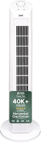 Image of Zuvo 30" Tower Fan for Bedroom | Quiet Bladeless Oscillating Standing Fan, 3 Speeds, 90° Wide Oscillation, 2-Hour Timer | Home, Living Room & Office | White