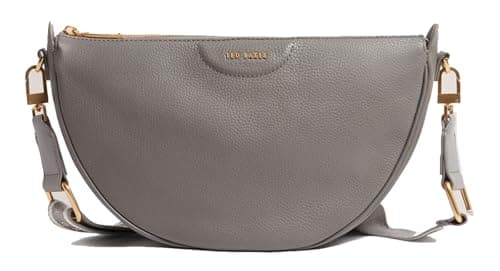 Image of Ted Baker Essina Shoulder Bag Webbing Leather Half Moon Crossbody Bag Mid Grey