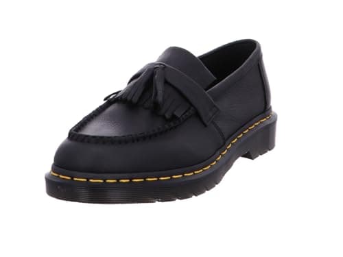 Image of Dr. Martens Unisex-Adult Adrian Yellow Stitch Leather Loafers, Black, 12 Women/11 Men