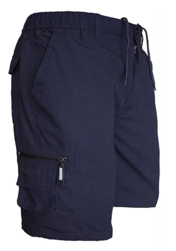 Image of JUST LOOK Mens Cargo Shorts Combat Multi Pocket Elasticated Waist Plain Lightweight Shorts (as8, Alpha, m, Regular, Short, Navy)