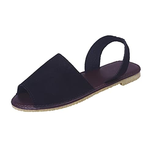 Image of Womens Leather Flat Sandal Ladies Slingback Menorcan Spanish Peep Toe Slingaback Flat Sandal Summer Holiday Shoes Flat Sandals UK 5 3_Black