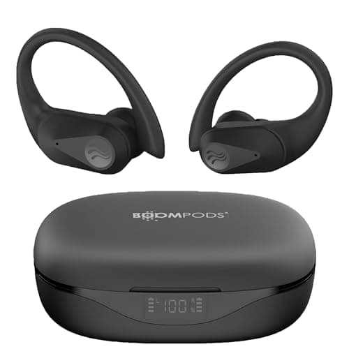 Image of Boompods SportPods Ocean Sustainable Wireless Earbuds - Sweatproof Bluetooth Headphones for Running & Gym, Ocean-Plastic Ear Buds with Sport Hooks, 25+ Hours Playtime & ENC Microphone, Black