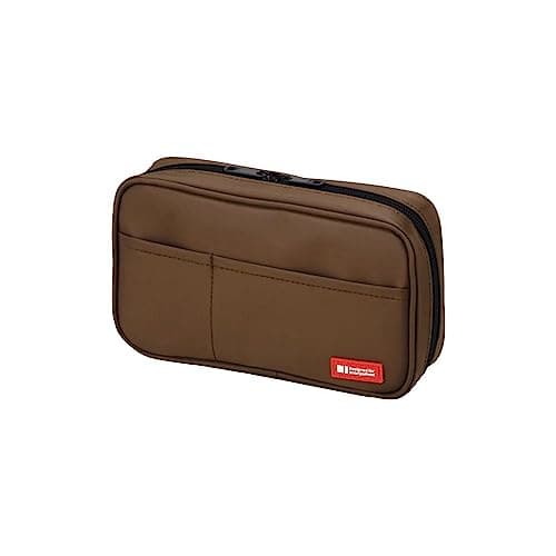 Image of Lihit Lab Large Capacity Zipper Pencil Case For School Office College, Big Capacity 4 Compartments Pencil Bag Holder Adults Teen Boys Girls, Travel Cosmetics Storage, Brown (A7551-9)