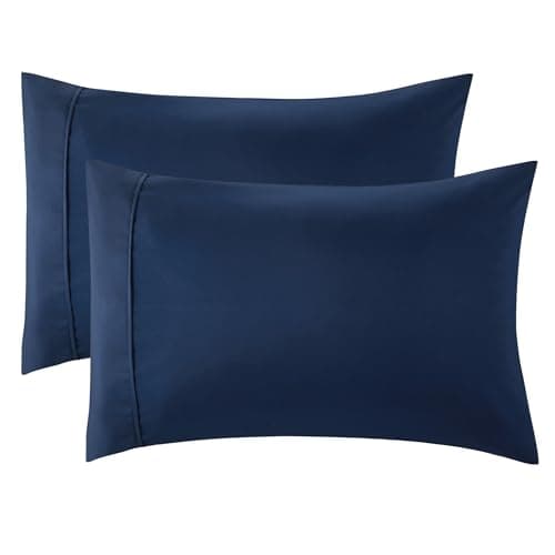 Image of Bedsure Pillow Cases 2 Pack - Brushed Microfiber Pillowcases with Envelope Closure,50x75 cm Pillow Covers for Hair and Skin, Pillowcase Standard Size Set of 2, Gifts for Women, Navy Blue