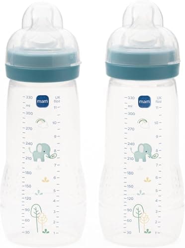 Image of MAM Easy Active Baby Bottle with Fast Flow MAM Teats Size 3, Twin Pack, Baby Feeding, 330 ml, Blue (Designs May Vary)