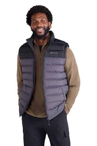 Image of Mountain Warehouse Seasons Mens Padded Gilet - Water Resistant Gilet, Body Warmer, Lightweight Jacket, Easy to Store Coat - For Spring Summer Travelling, Walking Dark Grey XL