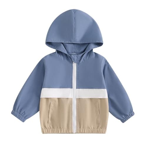 Image of Himllauen Toddler Boys Hoodies Coat Autumn Winter Long Sleeve Contrast Color Zip Up Hooded Jackets Baby Outwear (Blue, 2-3 Years)