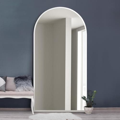 Image of The Arcus - White Framed Arched Leaner/Wall Mirror 71" X 35" (180CM X 90CM)