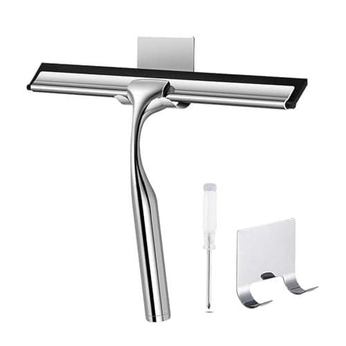 Image of Shower Squeegee,Window Squeegee,Stainless Steel Shower Screen Wiper with Strong Suction Hook Ideal for Mirror, Window, Car Glass Cleaning