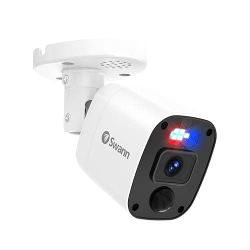 Image of Swann Add-On DVR Flashing Light Bullet Camera with Sensor Spotlight, 4K UHD Video, Indoor or Outdoor Design, Dusk to Dawn Color Night Vision Plus True Detect Heat, Motion Detection, and One Way Audio