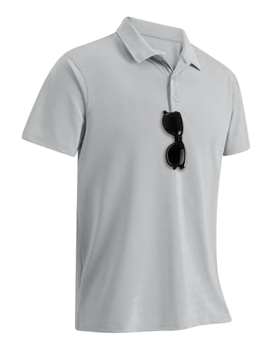 Image of 33,000ft Men's Polo Shirt Short Sleeve T-Shirt Golf Polo Moisture Wicking Quick Dry Polos Outdoor Sports Athletic Tennis Performance Breathable T-Shirt for Tennis Work Silber Grey(Nylon Spandex) M
