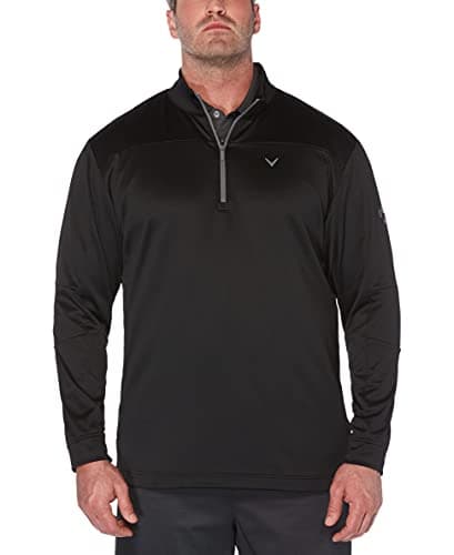 Image of Callaway Men's Big and Tall 1/4 Zip Stretch Waffle Fleece Long Sleeve Golf Sweater, Caviar, XXL