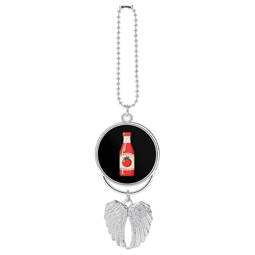 Image of Ketchup Bottle Car Hanging Mirror Rearview Ornaments Auto Interior Metal Pendant Decorations for Souvenir Gift