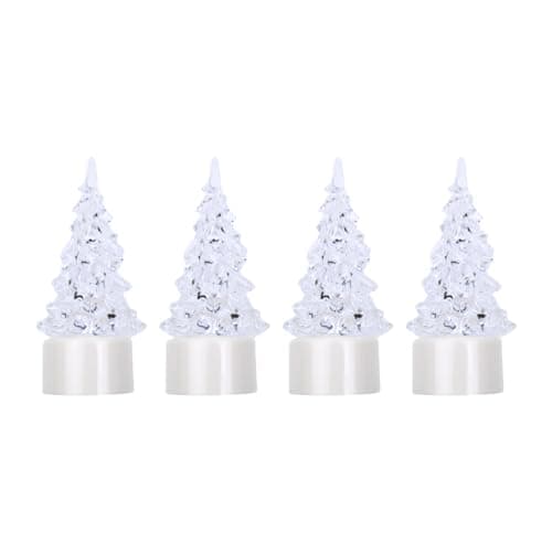 Image of YöL SnowTime 10cm Acrylic Silhouette LED Trees Pack of 4 – Mini Light Up Christmas Decorations with Colour Changing Lights, Battery Operated Indoor Ornaments – Festive Holiday Décor for Home & Gifts