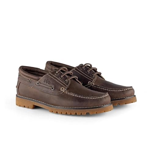 Image of Castesby Timber Men's Nubuck Leather Boat Shoes with Arch Support and Rubber Sole, Waxy Brown, UK 10