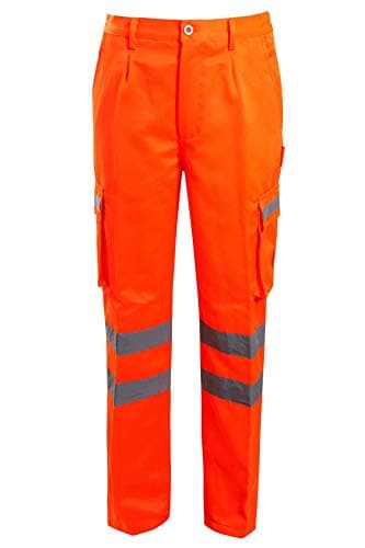 Image of shelikes Mens Hi Vis Viz Trouser High Visibility Combat Bottoms Safety Cargo Pants Workwear Joggers Orange