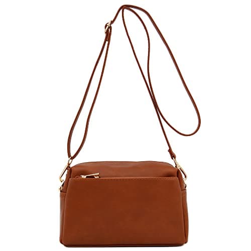 Image of FashionPuzzle Triple Zip Small Crossbody Bag, Saddle Brown, One Size