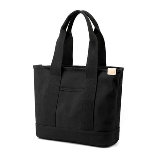 Image of Aucuu Multi-Pocket Tote Bag, Canvas Tote Bags for Women, Crossbody Bags, Large Capacity Shoulder Bag with Zipper, Ladies Handbags for School Shopping Work Travel, Black L