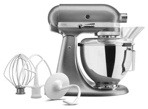 Image of KitchenAid 4.3L Tilt-Head Stand Mixer 5KSM95PSBCU, Stainless Steel Bowl, Pouring Shield, Whisk, Beater and Dough Hook, Full Metal Construction, 10 Speeds, Professional Food Mixer, Counter Silver