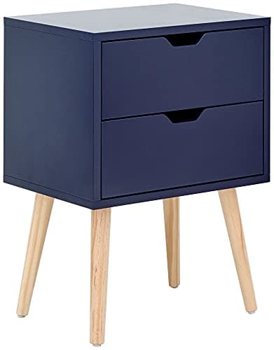 Image of GFW Nyborg Scandinavian Style 2 Drawer Bedside Cabinet with Pine Wooden Legs,30D x 40W x 56H cm, Wood, Nightshadow Blue, 40 x 56 x 30 cm