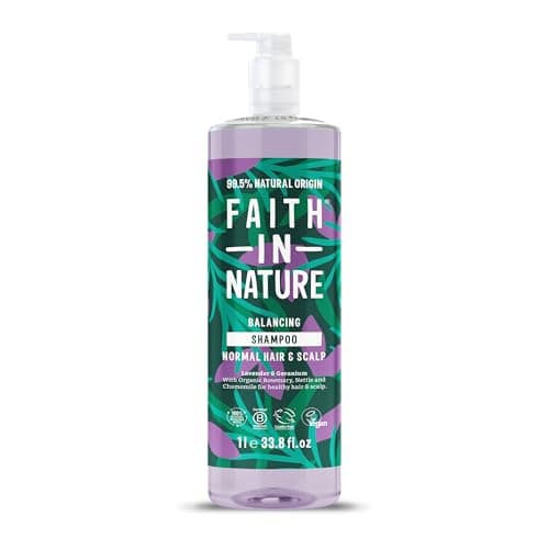 Image of Faith In Nature 1L Natural Lavender & Geranium Shampoo, Balancing for Normal Hair & Scalp, Vegan & Cruelty Free, No SLS, Silcones or Parabens, Family Sized