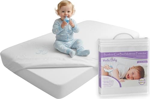 Image of Premium Cot Bed Mattress Protector 70 x 140 cm Noiseless Waterproof Pad Cover Fitted Sheet Natural Bamboo Silent Topper for Baby Toddler Children Cotbed