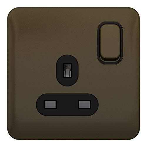 Image of Schneider Electric - Lisse Screwless Deco, Switched Single Power Socket, 13A, Single Pole, Mocha Bronze with Black Insert, GGBL3010BMB