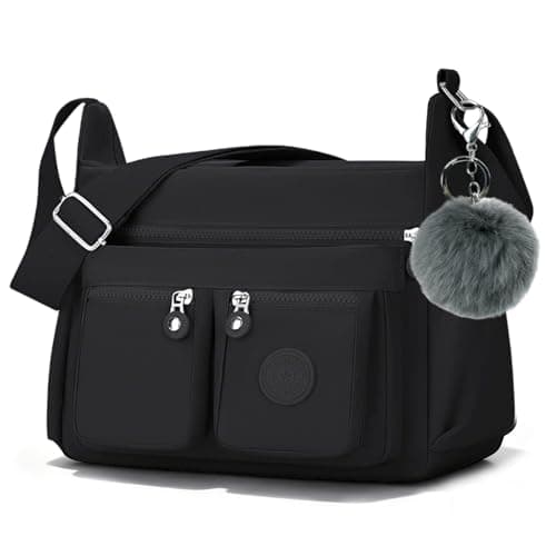 Image of ChioSun Cross Body Bag Women Multi Pocket, Casual Nylon Black Crossbody Bag for Women, Lightweight Tote Messenger Handbag, Waterproof Womens Shoulder Bags for Travel Hiking Work (Black)