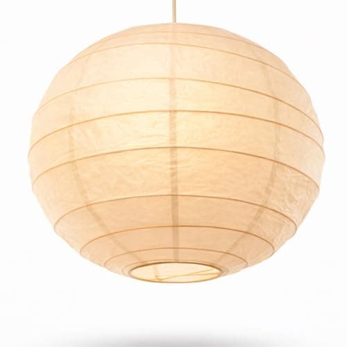 Image of Paper Lantern Ceiling Light Shade 19 Inch (48cm) – Japanese Style Rice Paper & Real Bamboo Pendant Lampshade, Soft Warm Glow, Easy Fit Ceiling Light for Bedroom, Living Room, Nursery (White)