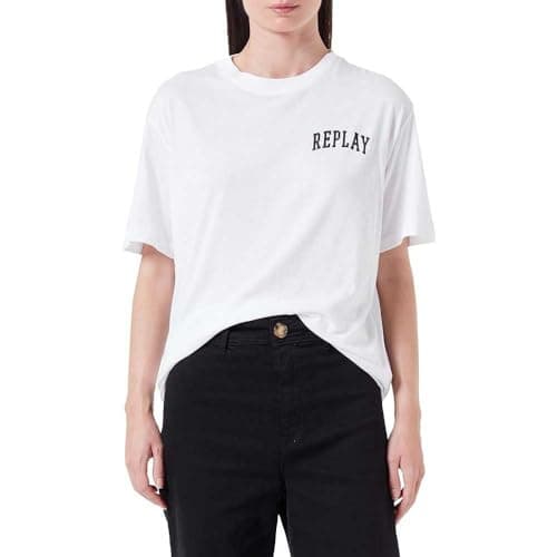 Image of REPLAY Women's Short-Sleeved Cotton T-Shirt with Logo, White 001 (White), XS