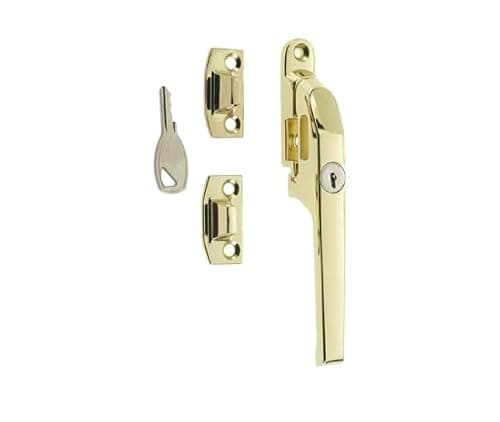 Image of Kooples Hardware Modern Lockable Casement Fasteners Sleek Window Handle with Key – Secure Fit for Timber or UPVC Windows (Polished Brass)