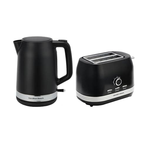 Image of Hamilton Beach Kettle and Toaster Set, Ella, 1.7L Kettle, 2 Slice Toaster, Boil Dry Protection, Removable Filter, 7 Browning Levels, Removable Crumb Tray, Black - HBELLAMB