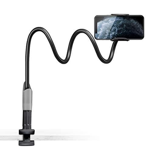 Image of SAIJI Gooseneck Bed Phone Holder, Flexible Long Arm Phone Mount for Desk, Clip Bracket Clamp Stand, iPhone Stand, Mobile Cell Phone Stand Document Camera Nintendo Switch (Black)