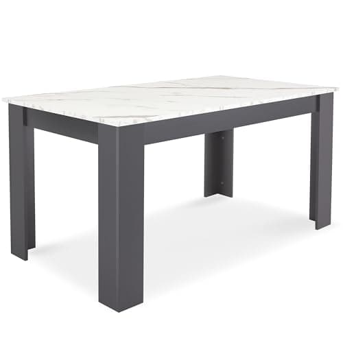 Image of Dining Table, Kitchen Table, 120 x 80cm White Marble Table Top Rectangle Wooden Dining Tables, 4 Seater For Dining Room, Kitchen, Living Room, Furniture 120L x 80W x 75H cm
