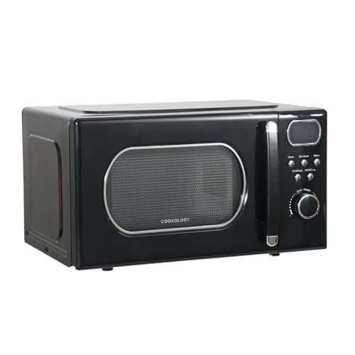 Image of Cookology RETDD20BK Freestanding Retro Microwave - 20 Litre Capacity - With 25.5cm Turntable - 800W Microwave - 8 Auto Cooking Programs - 5 Cooking Power Levels - Defrost Setting - Black