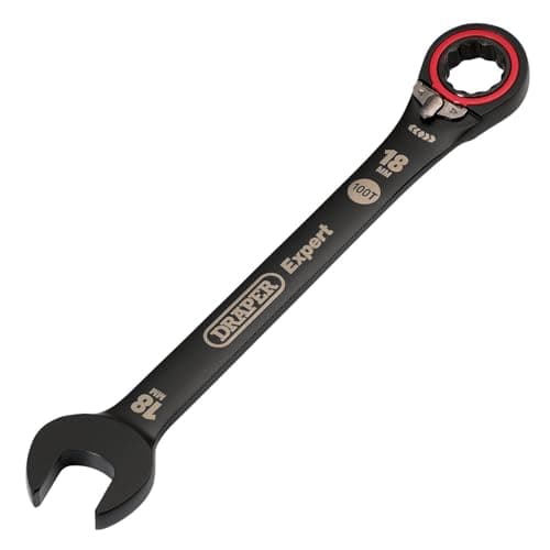 Image of Draper 03908 Expert HI-TORQ Metric Reversible Ratchet Combination Spanner, 18mm, Black