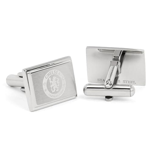 Image of Chelsea FC Official Mens Stainless Steel Cufflinks – Rectangular Engraved Crest Shirt Accessories – Luxury Gift Box – Ideal Blues Football Gift