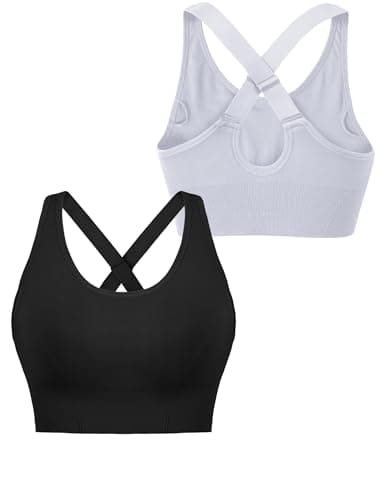 Image of Litherday Women's Sports Bra High Impact Sports Bras Wireless Adjustable Crossback Support Bra Removable Padded Yoga Gym Running Crop Top Black+White L