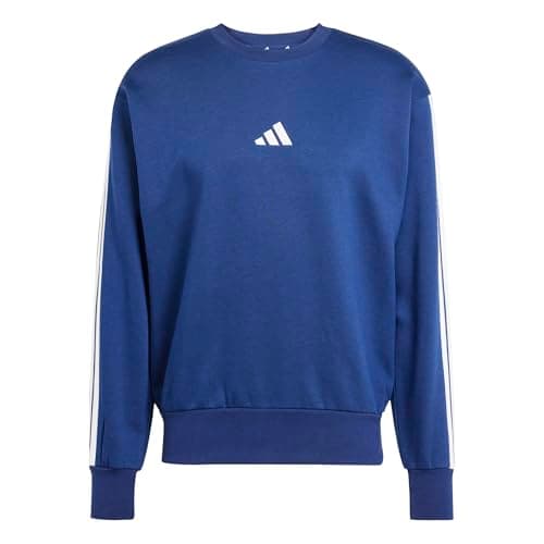 Image of adidas Men's ESSENTIAL THREE STRIPES FLEECE SWEATSHIRT, dark blue/white, M