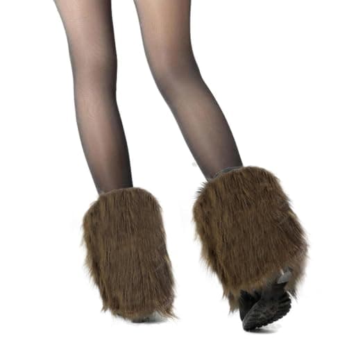 Image of SwirlColor Leg Warmers Soft Fluffy Faux Fur Women Fashion Boot Cuff in Winter 20cm/7.87in (Brown, one size)