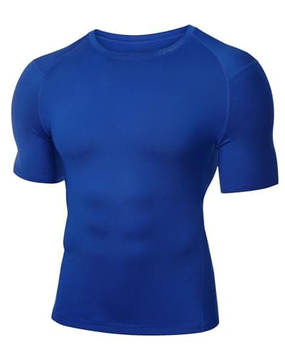Image of WISMBOX Men's Compression Shirt Short Sleeve, Quick Dry Base Layer Top, Sports Gym Running Cycling Workout Shirts Navy