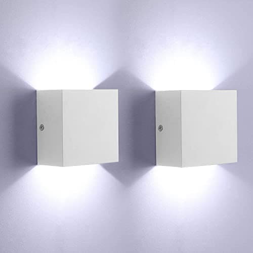 Image of Glighone 2Pcs LED Wall Lights Indoor Up Down Wall Lamp Wall Wash Light Modern Wall Sconce White 6W Aluminum Lighting for Living Room, Bedroom, Hallway, Corridor, Stairs, Cool White