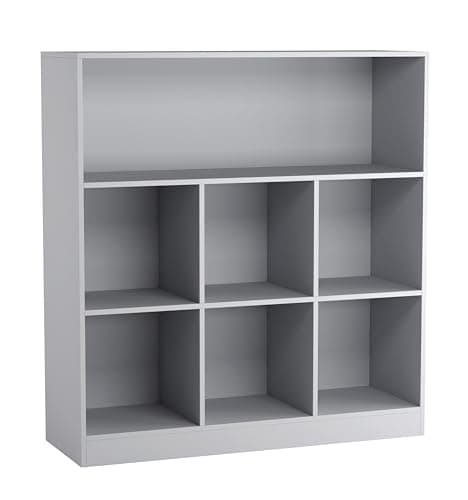 Image of URBNLIVING Wide Wooden 7 Cube Bookcase Storage Unit (Grey, Wide)